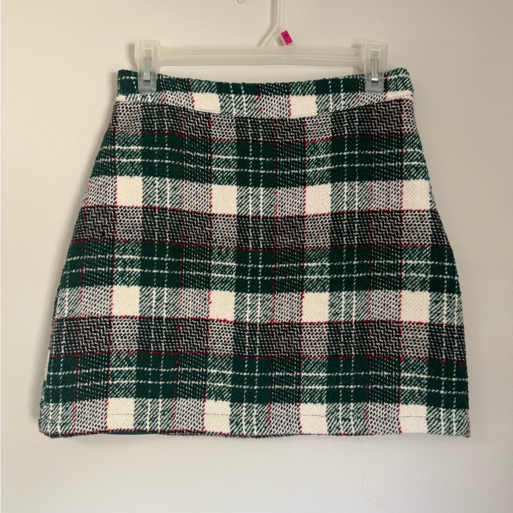Aura Green and White Plaid Mini Skirt